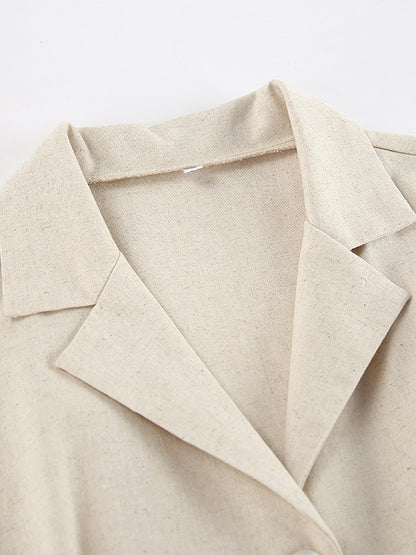 High Waisted Loose Buttoned Pleated Pockets Solid Color Split-Joint Notched Collar Rompers