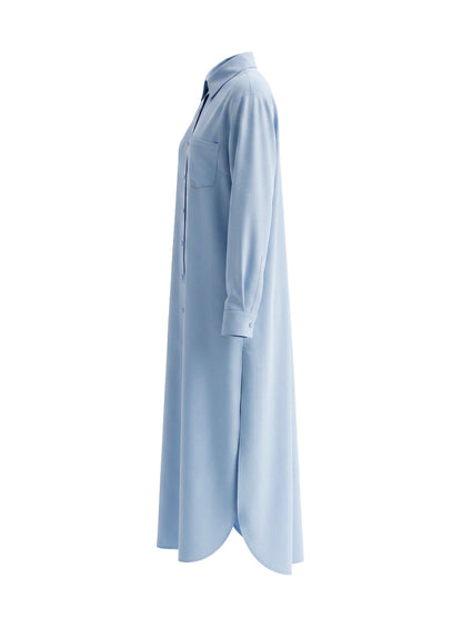 Long Sleeves Loose Buttoned Pockets Solid Color Split-Joint Split-Side Lapel Maxi Dresses Shirt Dress
