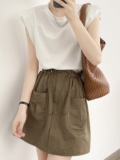Loose Sleeveless Split-Joint Round-Neck T-Shirts Tops