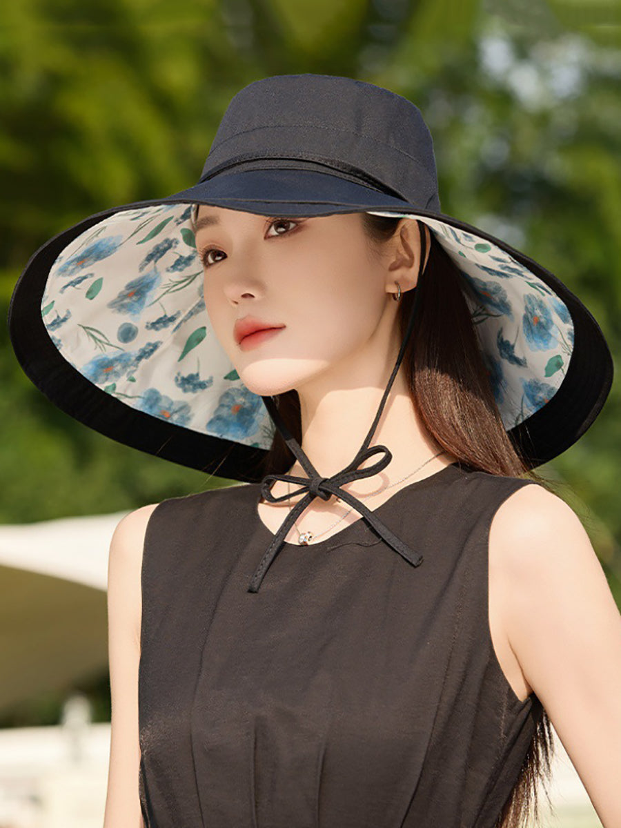 Women Summer Flower Dual-side Wearing Sunproof Hat