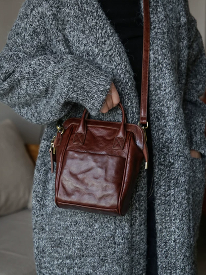 Crinkled Leather Handbag Travel Backpack