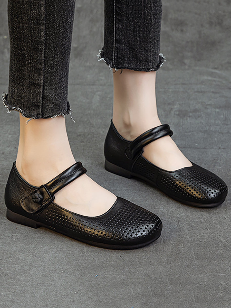 Women Casual Summer Genuine Leather Hollow Out Shoes