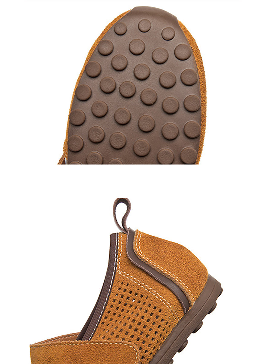 Women Casual Colorblock Leather Flat Shoes