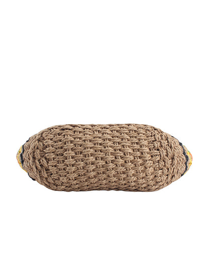 Women Fashion Colorblock Straw Weave Shoulder Bag