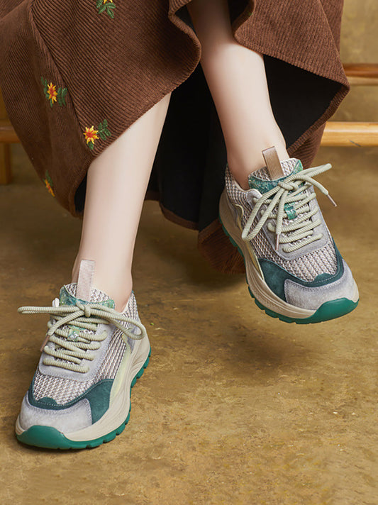 Women Spring Casual Leather Mesh Platform Sport Shoes