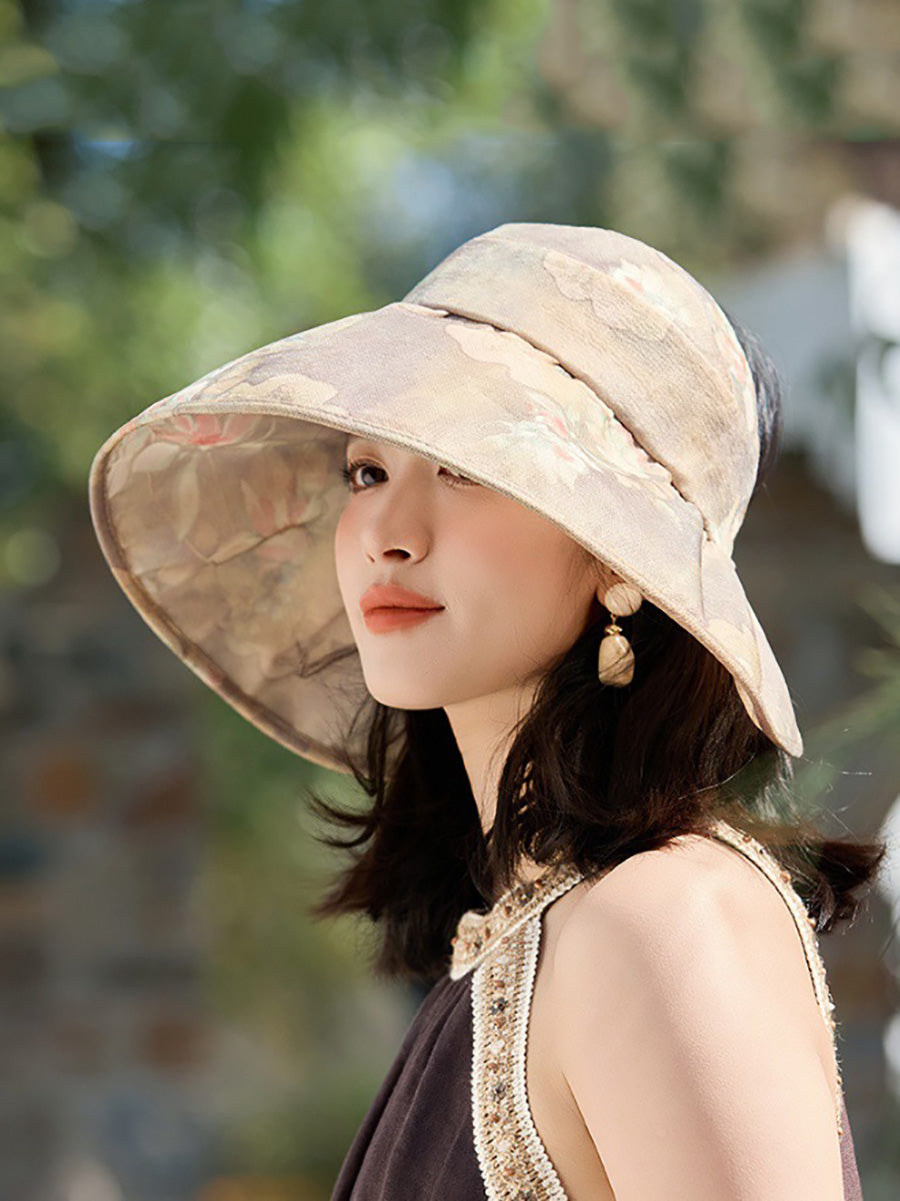 Women Summer Artsy Flower Large Brim Sunproof Hat