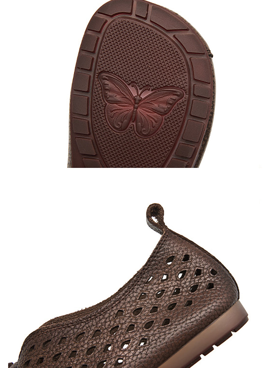 Women Summer Vintage Leather Spliced Flat Shoes