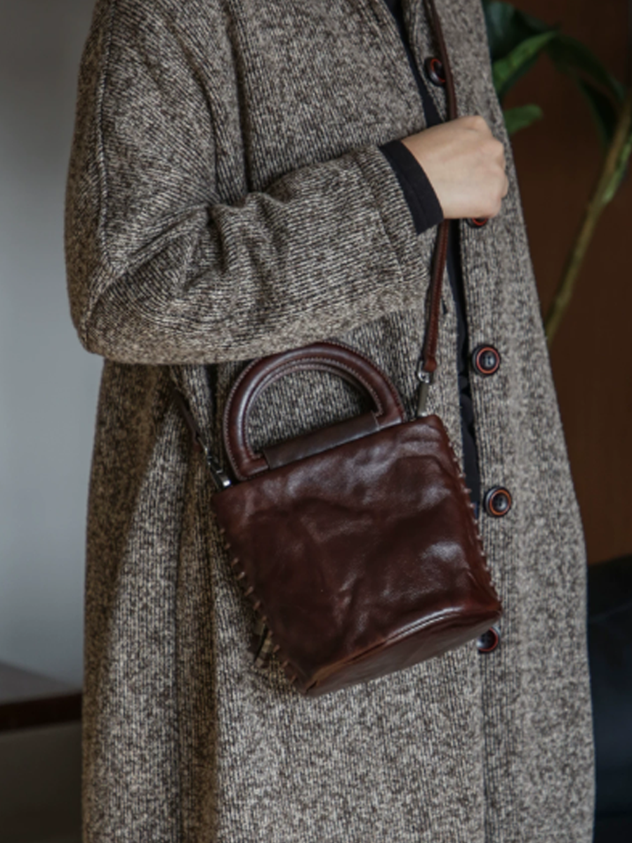 Vintage Leather Artistic Bucket Bag