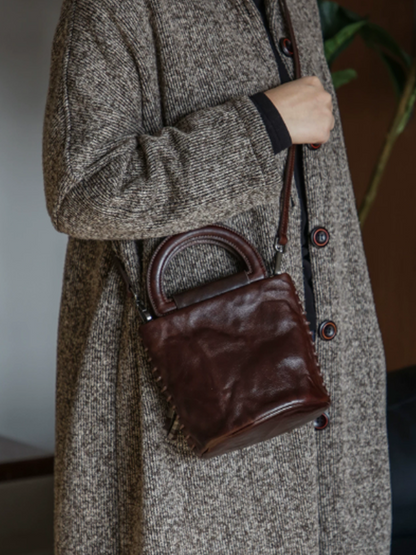 Vintage Leather Artistic Bucket Bag