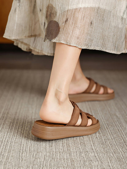 Women Summer Casual Leather Weave Slippers