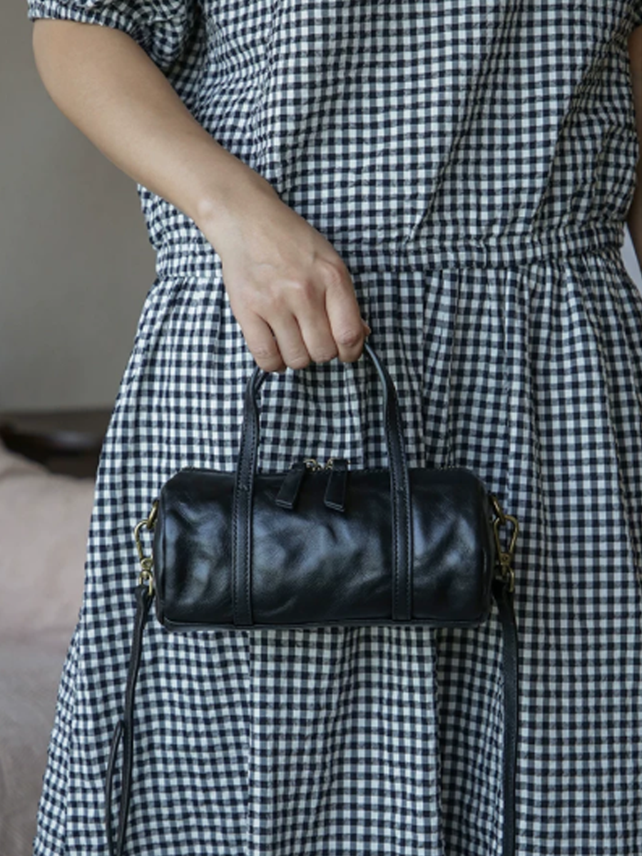 Crinkled Leather Mini Handbag Crossbody Bag