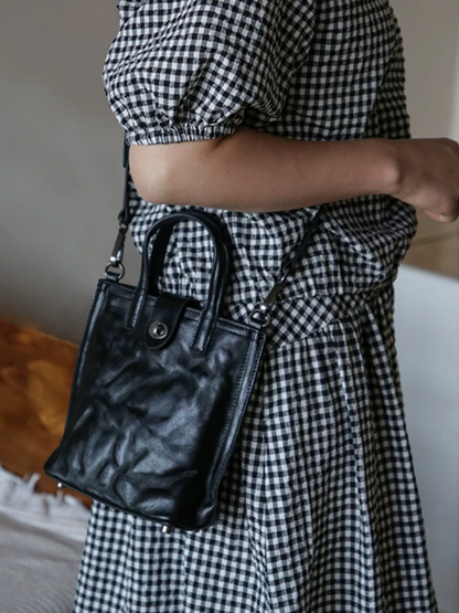 Vintage Crinkled Mini Tote Crossbody Bag