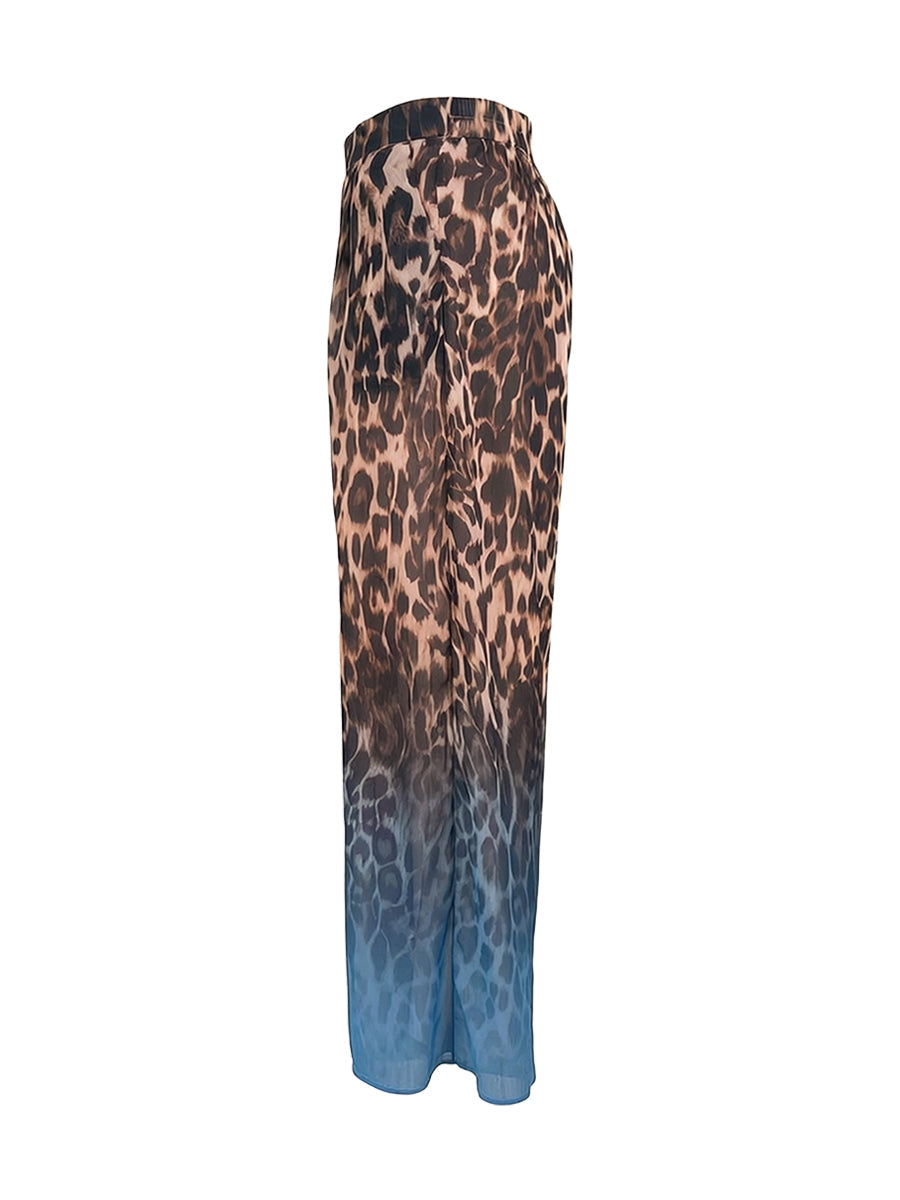 High Waisted Loose Gradient Leopard Pants Trousers
