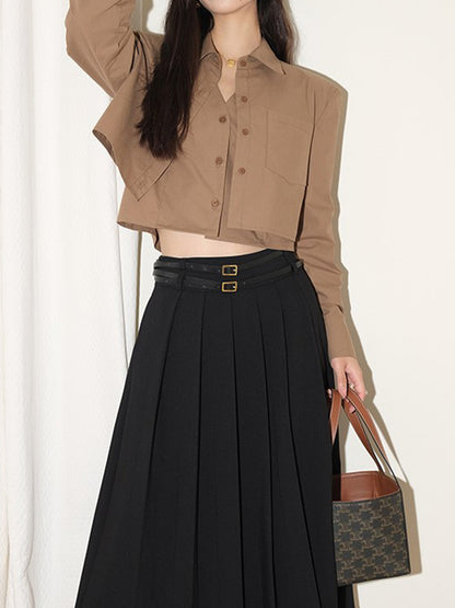 Lapel False Two Buttoned Pockets Solid Color Inner Shirts   Outerwear Blouses&Shirts Tops