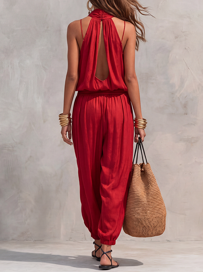 Loose Plus Size Solid Color Heaps Collar Blouses&Shirts Tops + High Waisted Drawstring Elasticity Pockets Pants Trousers Two Pieces Set