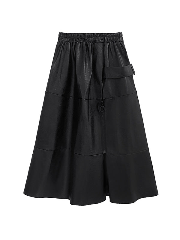 A-Line Hipster Solid Color Split-Joint Zipper Skirts Bottoms