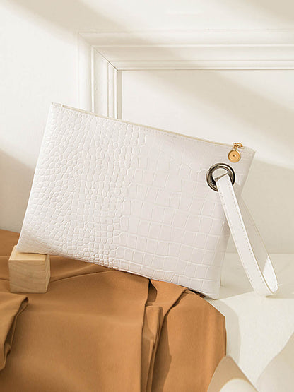 Crocodile Texture Geometric Print Zipper Handbag
