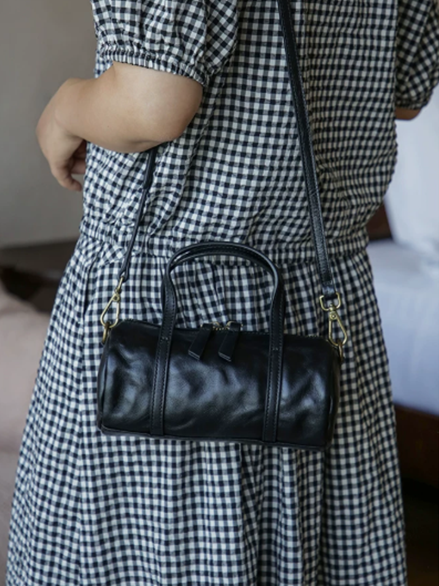Crinkled Leather Mini Handbag Crossbody Bag