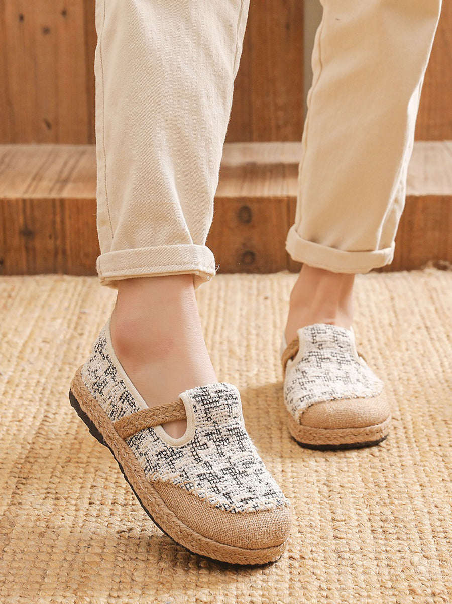 Women Artsy Canvas Linen Spliced Flat Shoes