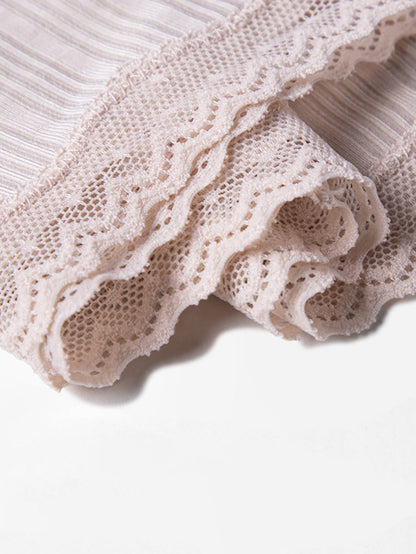 Women Pure Color Lace Waist Safety Bottom Pants