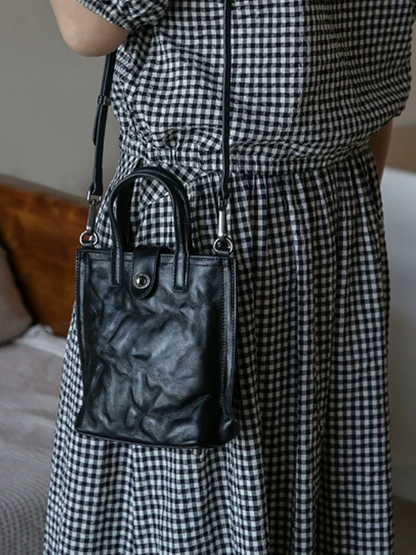 Vintage Crinkled Mini Tote Crossbody Bag