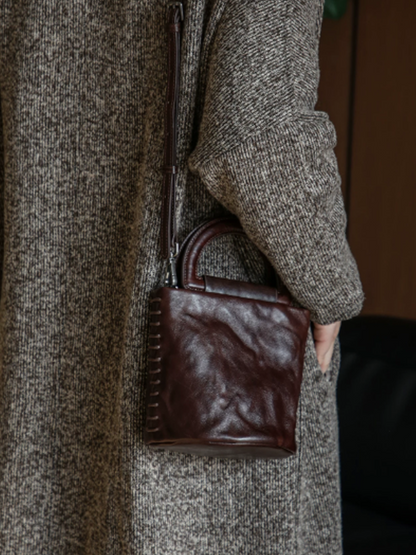 Vintage Leather Artistic Bucket Bag