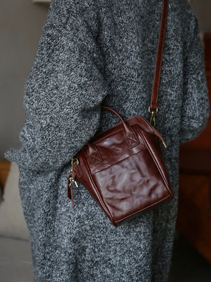 Crinkled Leather Handbag Travel Backpack