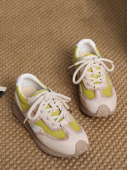 Women Casual Colorblock Leather Flat Sport Shoes
