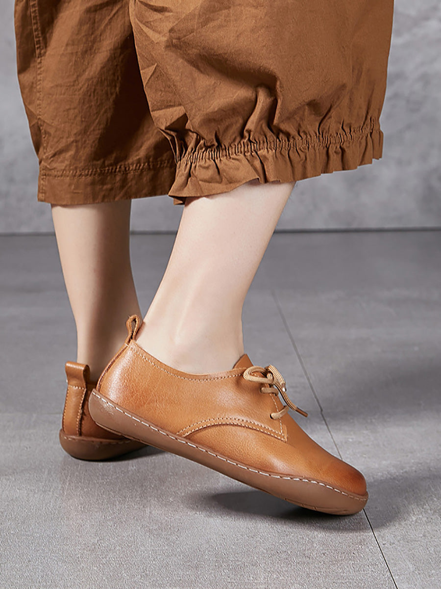 Women Summer Vintage Genuine Leather Flat Shoes