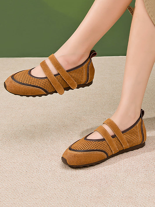 Women Casual Colorblock Leather Flat Shoes