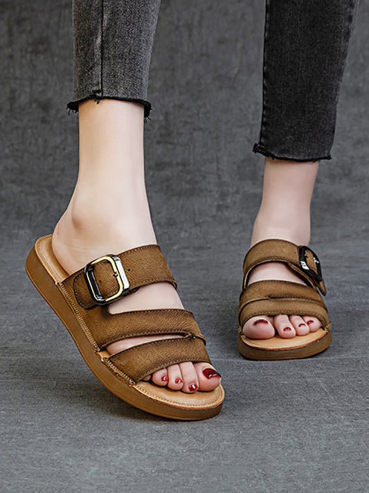 Women Summer Casual Leather Flat Slippers