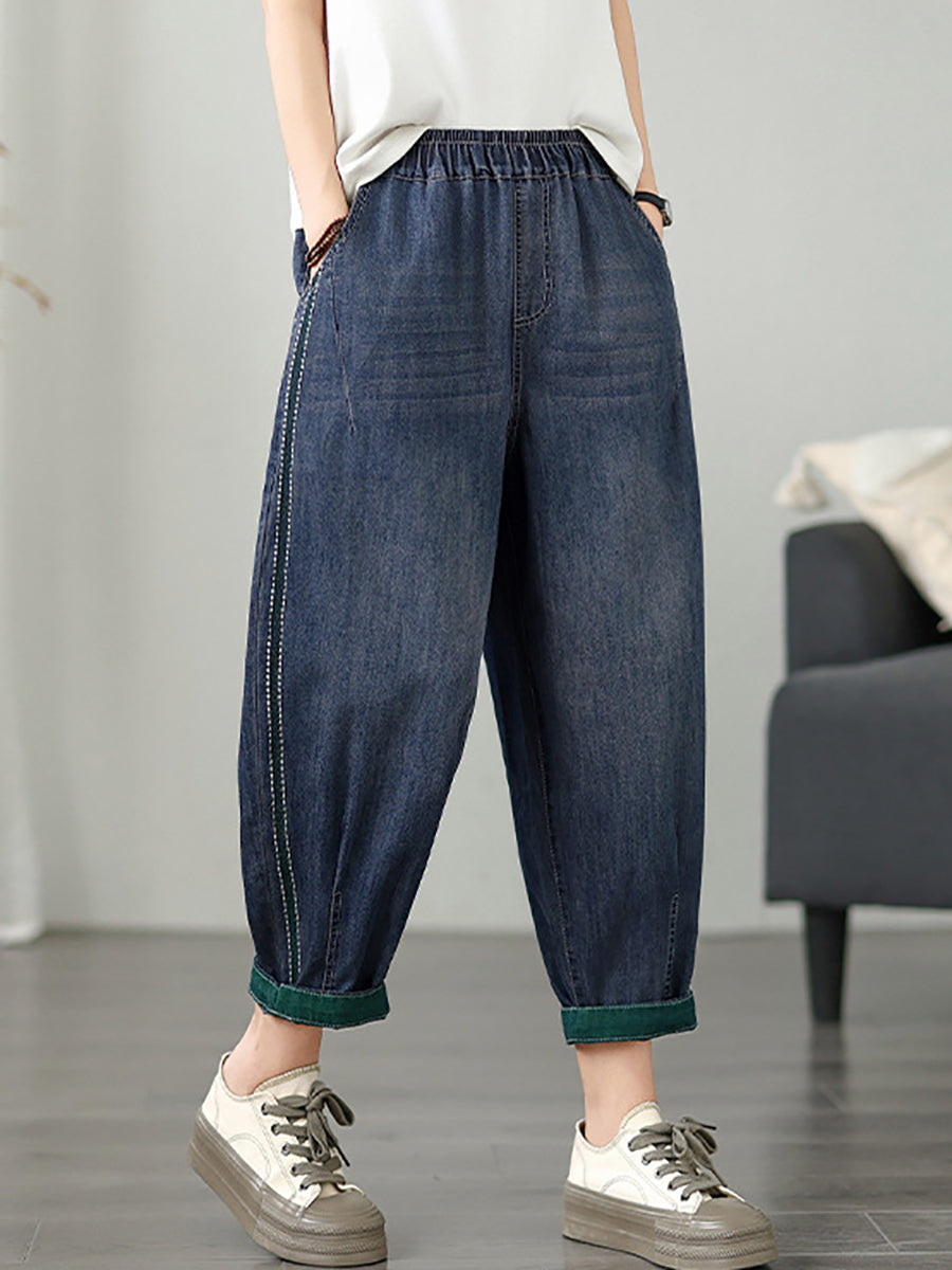 Women Casual Summer Pure Color Denim Harem Pants