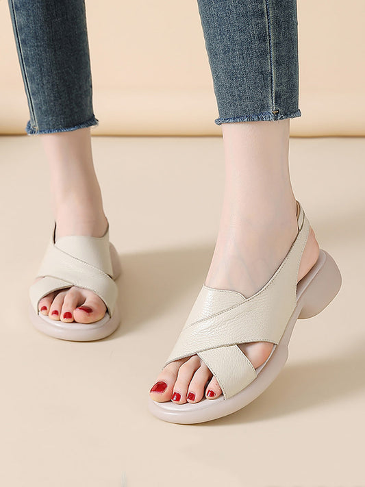Women Casual Genuine Leather Cross Low Heel Sandals
