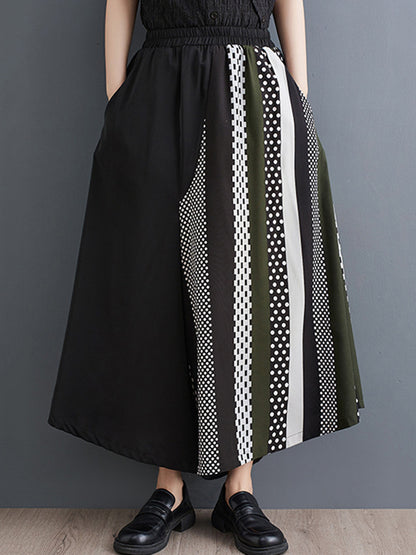 Wide Leg Loose Asymmetric Polka-Dot Printed Split-Joint Culotte Pants Trousers