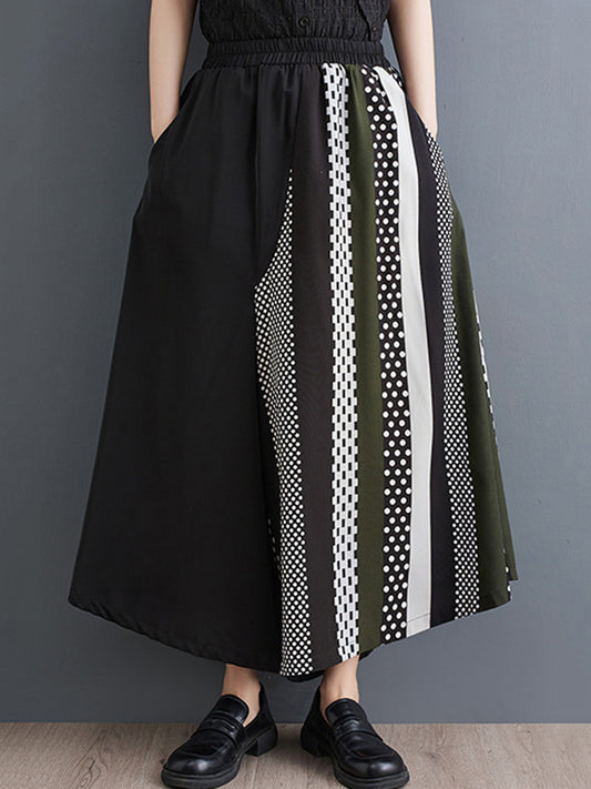 Wide Leg Loose Asymmetric Polka-Dot Printed Split-Joint Culotte Pants Trousers