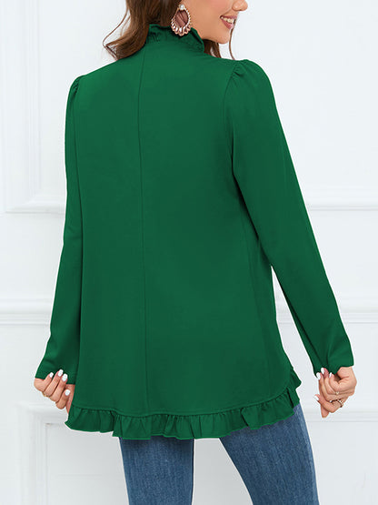 Long Sleeves Loose Buttoned Ruffled Collarless Outerwear