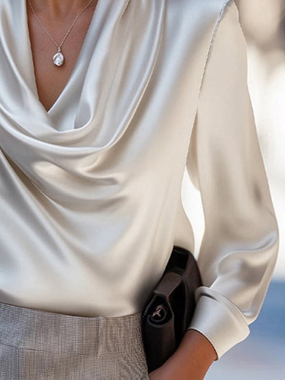 Long Sleeves Loose Solid Color Heaps Collar Blouses&Shirts Tops