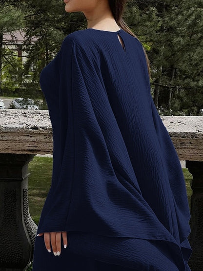 Batwing Sleeves Long Sleeves Solid Color Round-Neck Maxi Dresses