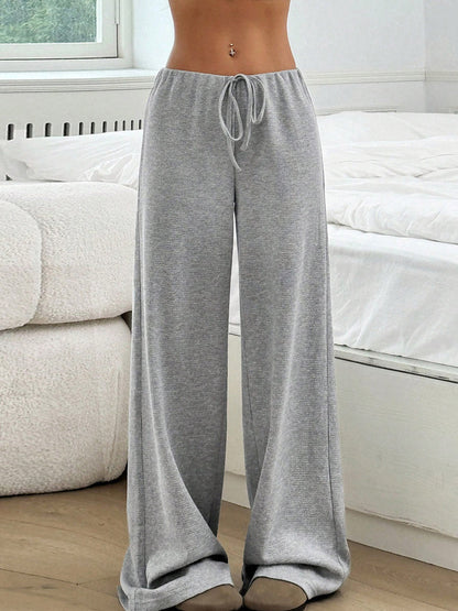 Elasticated Waist High Waisted Contrast Color Drawstring Split-Joint Striped Pants