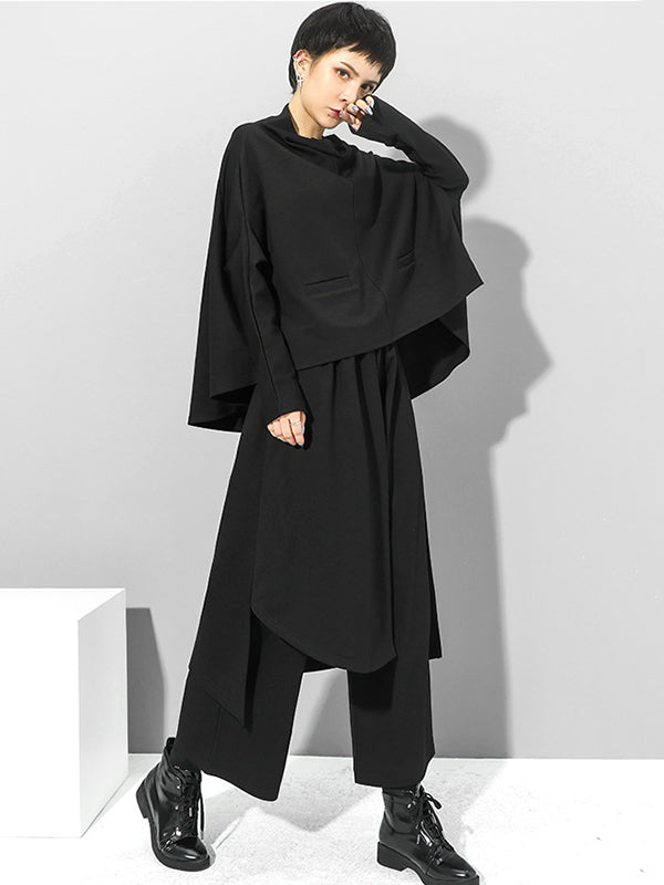 Irregularity Elastic Waist Wide Leg Solid Color Pants