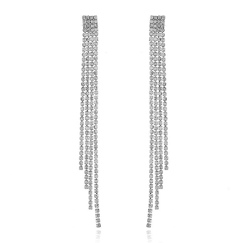 Long Tassel Earrings For Women Super Shiny Butterfly Heart-shaped Rhinestone Pendant Stud Earrings Shiny Jewelry
