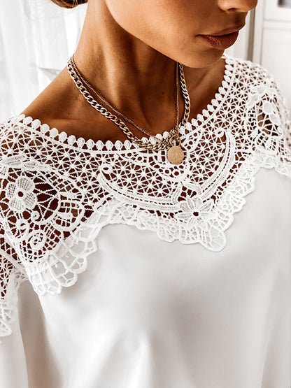 Long Sleeves Loose Solid Color Split-Joint Round-Neck Blouses&Shirts Tops