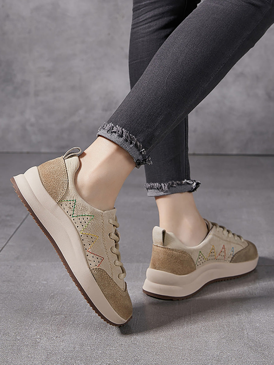 Women Genuine Leather Spliced Platform Sport Shoes