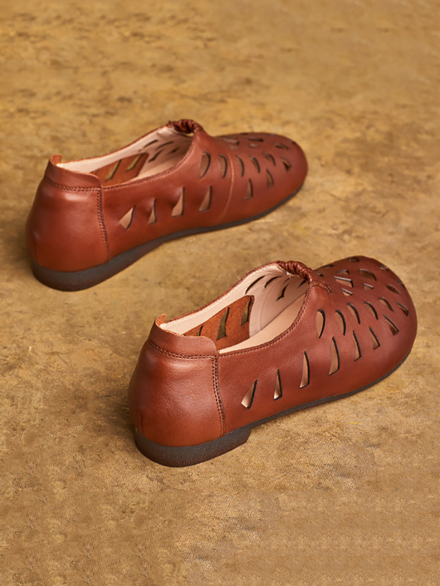 Women Summer Casual Leather Hollow Out Shoes