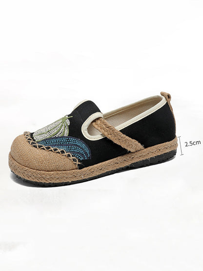 Women Ethnic Flower Embroidery Cotton Linen Shoes