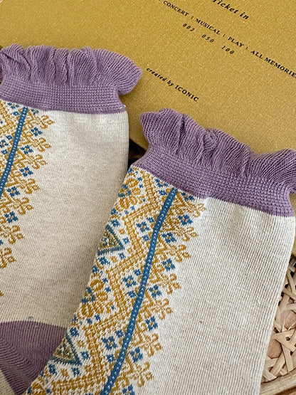 5 Pairs Women Vintage Lacework Cotton Socks