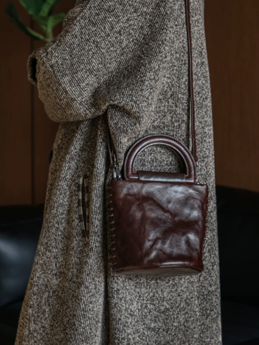 Vintage Leather Artistic Bucket Bag