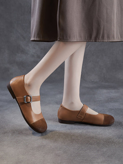Women Summer Casual Soft Leather Spliced Low Heel Shoes