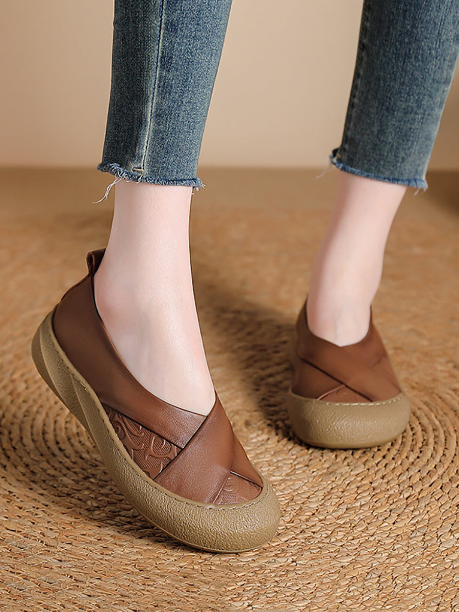 Women Summer Genuine Leather Spliced Flat Shoes