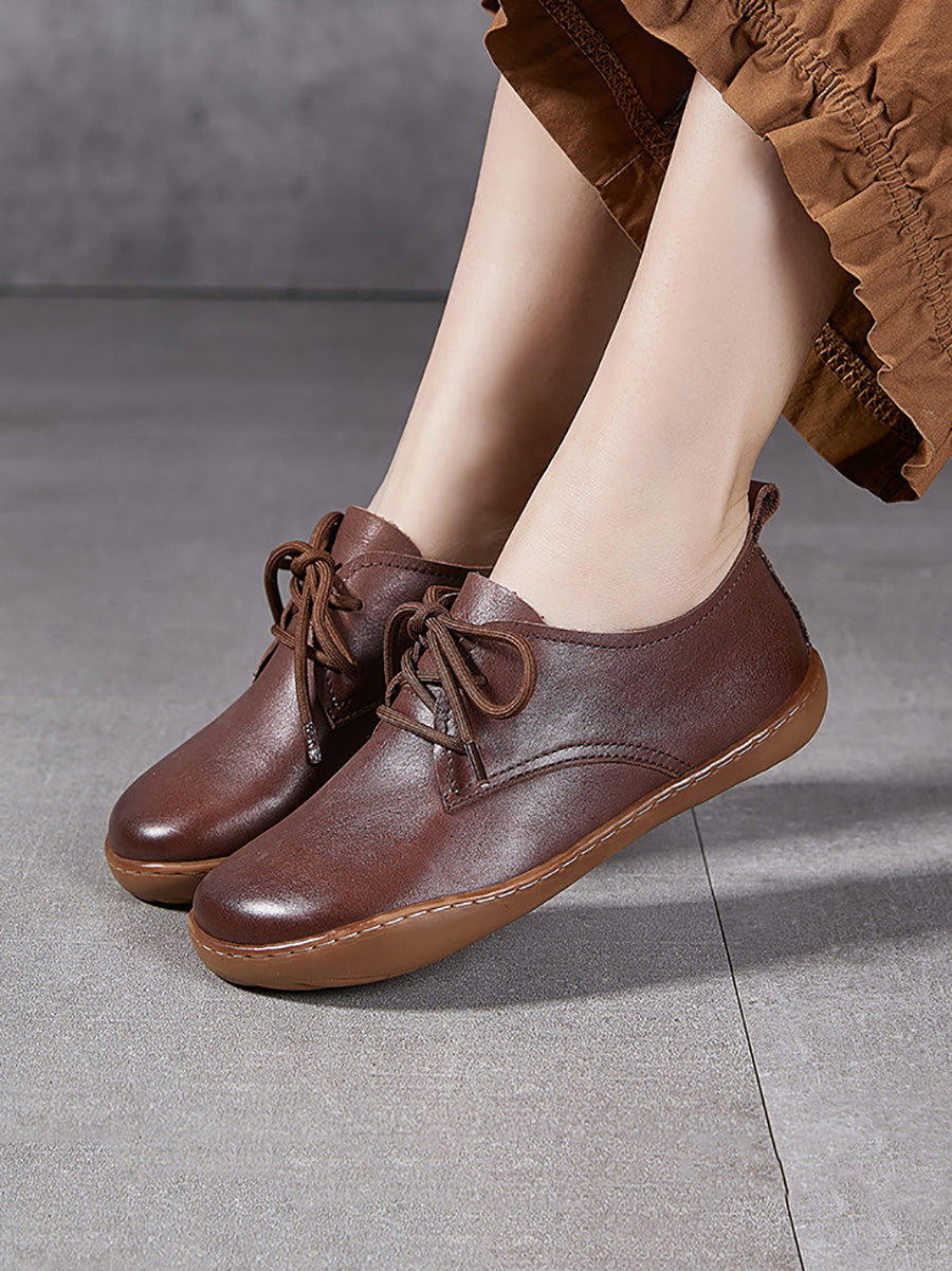 Women Summer Vintage Genuine Leather Flat Shoes
